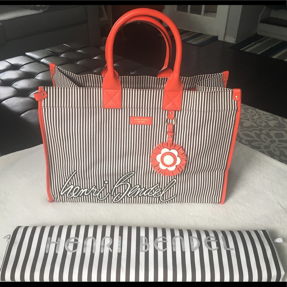 Henri Bendel Orange Vinyl & Striped Signature Tote